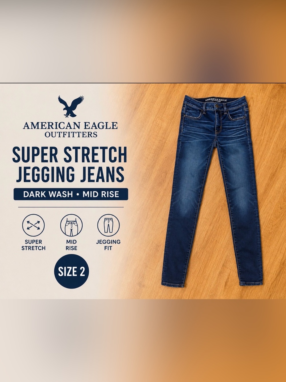 American Eagle Super Stretch Jegging Jeans Size 2 Mid Rise Skinny Dark Wash